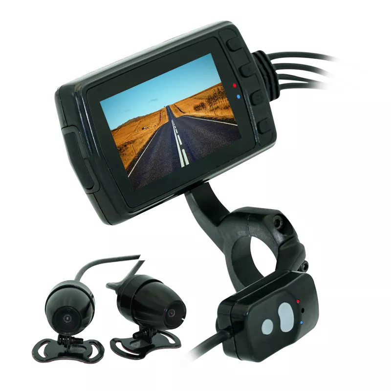 Dual-Lens Motorcycle Dash Cam with Parking Monitoring